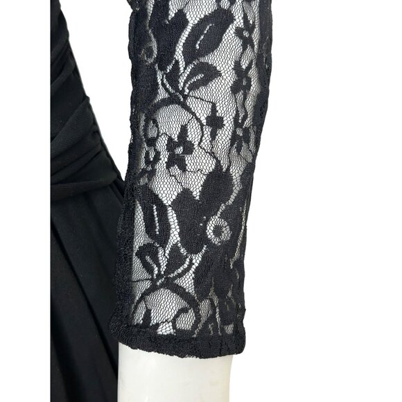 Chaps Black Lace- Trimmed Mini Dress S Petite Sheath Long Sleeve Cocktail Party - Picture 10 of 13